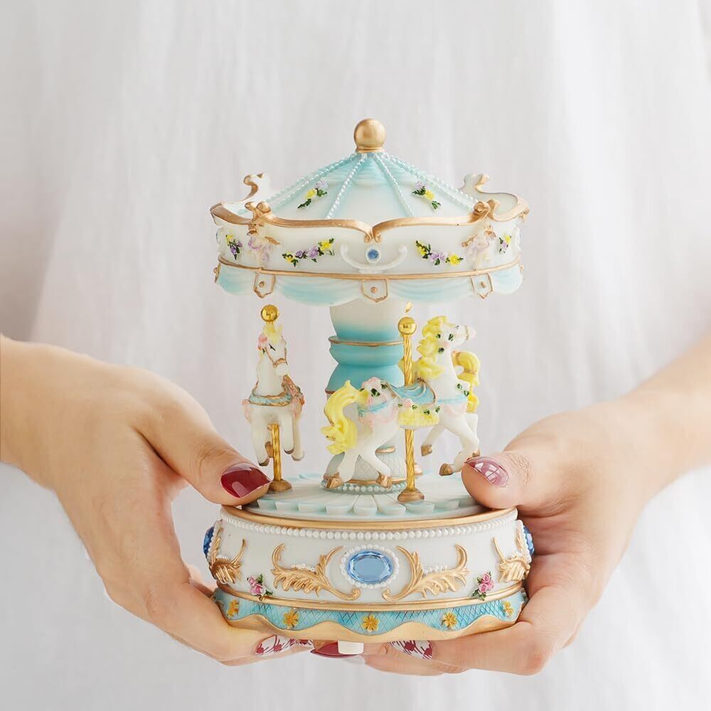 1993 Gift Wrapped Music Box Carousel Horse Color Lights Unicorn Musical